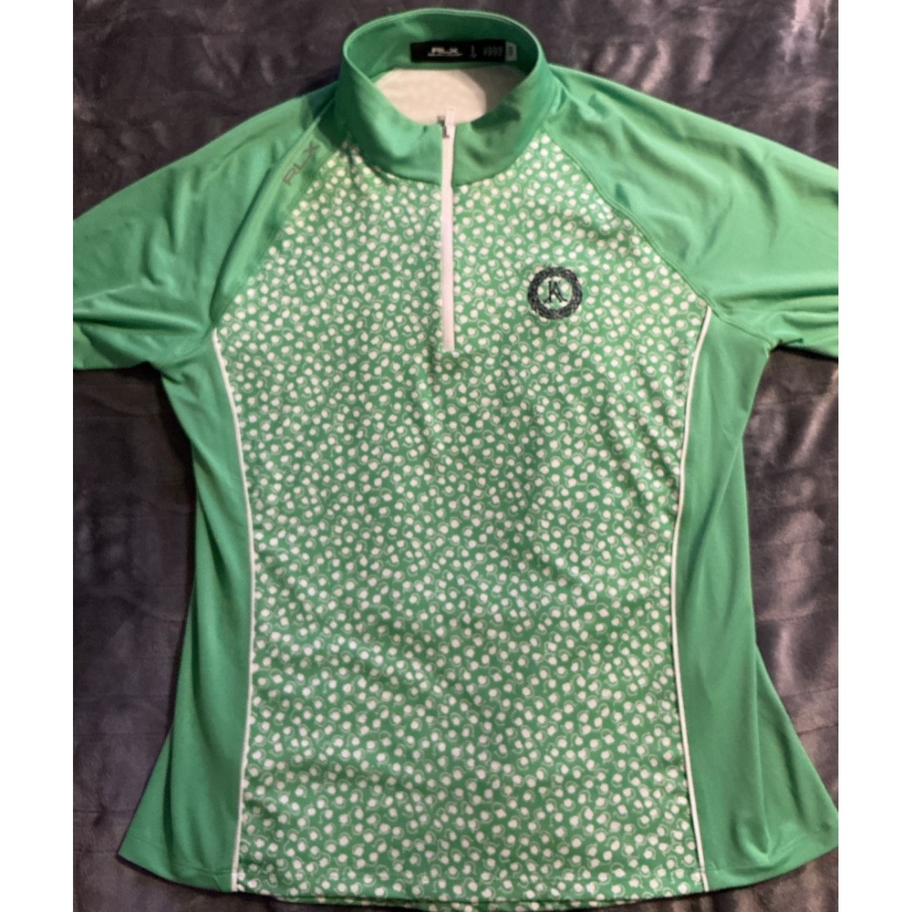 RLX Ralph Lauren Golf Pullover Shirt Top Womens Large Green Floral With Monogram